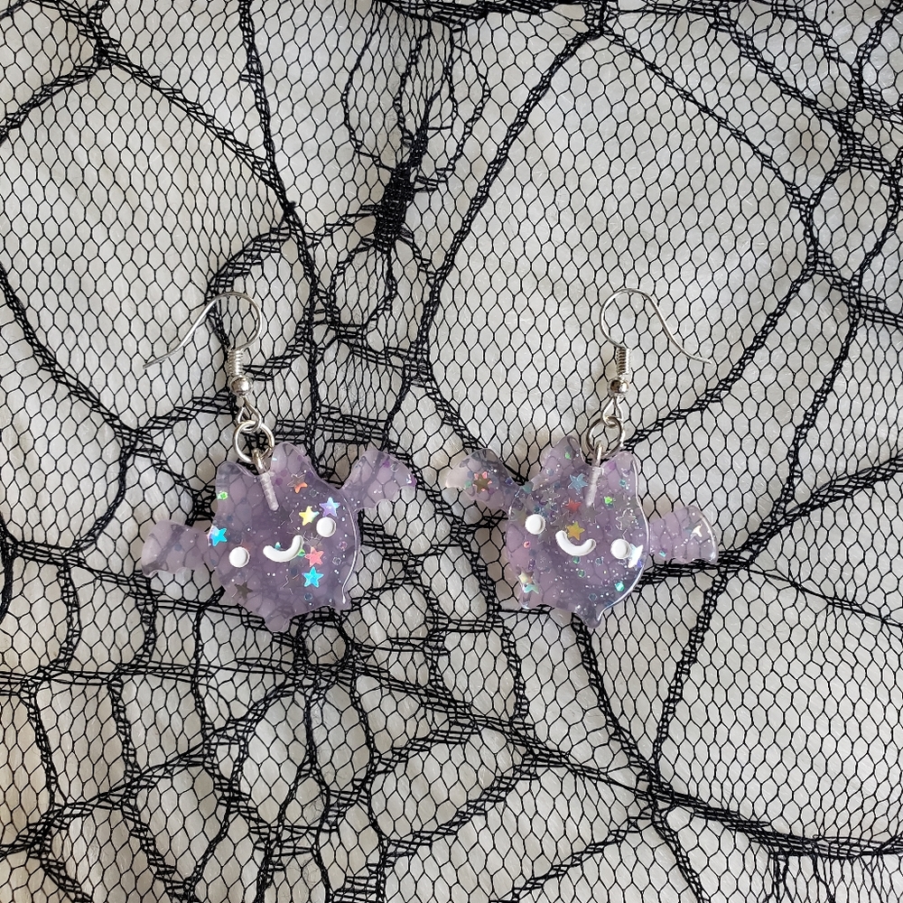 Purple Bat Ghost Earrings